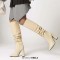 Pointed Toe Chunky Heels Knee Highs Fashionable High Tube Boots - Beige Faux Leather