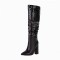 Pointed Toe Chunky Heels Knee Highs Fashionable High Tube Boots - Black Faux Leather