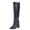 Pointed Toe Chunky Heels Knee Highs Fashionable High Tube Boots - Blue Faux Leather