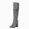 Pointed Toe Chunky Heels Knee Highs Fashionable High Tube Boots - Gray Faux Leather