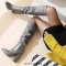 Pointed Toe Chunky Heels Knee Highs Fashionable High Tube Boots - Gray Faux Leather