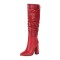 Pointed Toe Chunky Heels Knee Highs Fashionable High Tube Boots - Red Faux Leather