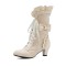 Round Toe Lace Up Victorian Style Butterfly Knot Cosplay Costumes Kitten Heels Knee Highs Booties - Beige