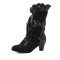 Round Toe Lace Up Victorian Style Butterfly Knot Cosplay Costumes Kitten Heels Knee Highs Booties - Black