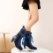 Round Toe Lace Up Victorian Style Butterfly Knot Cosplay Costumes Kitten Heels Knee Highs Booties - Blue