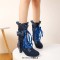 Round Toe Lace Up Victorian Style Butterfly Knot Cosplay Costumes Kitten Heels Knee Highs Booties - Blue