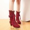 Round Toe Lace Up Victorian Style Butterfly Knot Cosplay Costumes Kitten Heels Knee Highs Booties - Wine Red