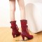 Round Toe Lace Up Victorian Style Butterfly Knot Cosplay Costumes Kitten Heels Knee Highs Booties - Wine Red