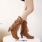 Round Toe Lace Up Victorian Style Butterfly Knot Cosplay Costumes Kitten Heels Knee Highs Booties - Auburn Tan