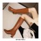 Chunky Heels Pointed Toe Autumn Side Zipper Knee High Boots - Brown