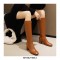 Chunky Heels Pointed Toe Autumn Side Zipper Knee High Boots - Brown