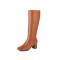 Chunky Heels Pointed Toe Autumn Side Zipper Knee High Boots - Brown
