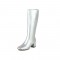 Chunky Heels Pointed Toe Autumn Side Zipper Knee High Boots - Silver
