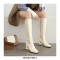 Chunky Heels Pull On Knee High Strecth Boots - Beige