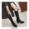 Chunky Heels Pull On Knee High Strecth Boots - Black