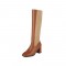 Chunky Heels Pull On Knee High Strecth Boots - Brown