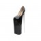 Round Toe 7.4 inches Pointed Metal Heels Platforms Patent Pumps - Black