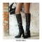 Chunky Block Heels Pointed Toe Knee High Pull On Crocodile Embossed Boots - Black