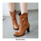 Chunky Heels Round Toe Western Cowboy Pull On Ankle Boots - Auburn