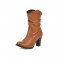 Chunky Heels Round Toe Western Cowboy Pull On Ankle Boots - Auburn