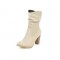 Chunky Heels Round Toe Western Cowboy Pull On Ankle Boots - Beige