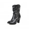 Chunky Heels Round Toe Western Cowboy Pull On Ankle Boots - Black