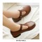 Round Toe T Strap Creepers Loafer Oxford Shoes - Saddle Brown