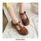 Round Toe T Strap Creepers Loafer Oxford Shoes - Saddle Brown