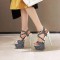 Peep Toe Shiny Silver Stiletto Heels Platforms Star Decorated Cross Straps Catwalk Sandals - Black Faux Leather