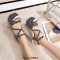 Peep Toe Shiny Silver Stiletto Heels Platforms Star Decorated Cross Straps Catwalk Sandals - Black Faux Leather
