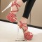 Peep Toe Shiny Silver Stiletto Heels Platforms Star Decorated Cross Straps Catwalk Sandals - Red Faux Leather