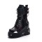 Round Toe Rivet with Chain Decorated New Rock Punk Lace Up Chunky Heels Platforms Ankle High Boots - Black