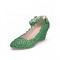 Pointed Toe 3 Inches Heels Lace Flower Decorated Platforms Ankle Straps StPatricks Wedges - Green