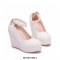 Round Toe 4 Inches Heels Lace Flower Decorated Platforms Ankle Straps Wedges - Pink
