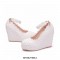 Round Toe 4 Inches Heels Lace Flower Decorated Platforms Ankle Straps Wedges - Pink
