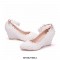 Pointed Toe 3 Inches Heels Lace Flower Decorated Platforms Ankle Straps Wedges - Purple