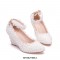 Pointed Toe 3 Inches Heels Lace Flower Decorated Platforms Ankle Straps Wedges - Purple