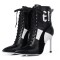 Pointed Toe Stiletto Heels Side Zipper Ankle Highs Leather Boots - Black