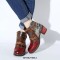 Round Toe Ankle Buckle Vintage Straps Chunky Heels Boots - Red