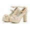 Round Toe Chunky Heels Victorian Style Vintage Mary Janes Bowknot Platforms Pumps - Beige