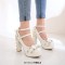 Round Toe Chunky Heels Victorian Style Vintage Mary Janes Bowknot Platforms Pumps - Beige