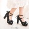 Round Toe Chunky Heels Victorian Style Vintage Mary Janes Bowknot Platforms Pumps - Black