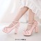 Round Toe Chunky Heels Victorian Style Vintage Mary Janes Bowknot Platforms Pumps - Pink