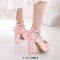 Round Toe Chunky Heels Victorian Style Vintage Mary Janes Bowknot Platforms Pumps - Pink