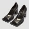 Square Toe Retro Fashion Chunky Heels Pumps - Black