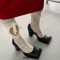 Square Toe Retro Fashion Chunky Heels Pumps - Black