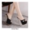 Peep Toe Platforms Rhinestones Crystal Lock Decorated Stiletto Heels Spring Sandals - Black