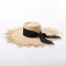 Fringed Wide Brim Raffia  Straw Ribbon Bowknot Summer Beach Vacation Hat - Beige