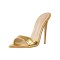 Italian Heel Peep Toe Crocodile Embossed Slip On Summer Sandals - Gold
