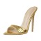 Pointed Open Toe Stiletto Heels Crocodile Pattern Slippers Sandals - Gold Patent